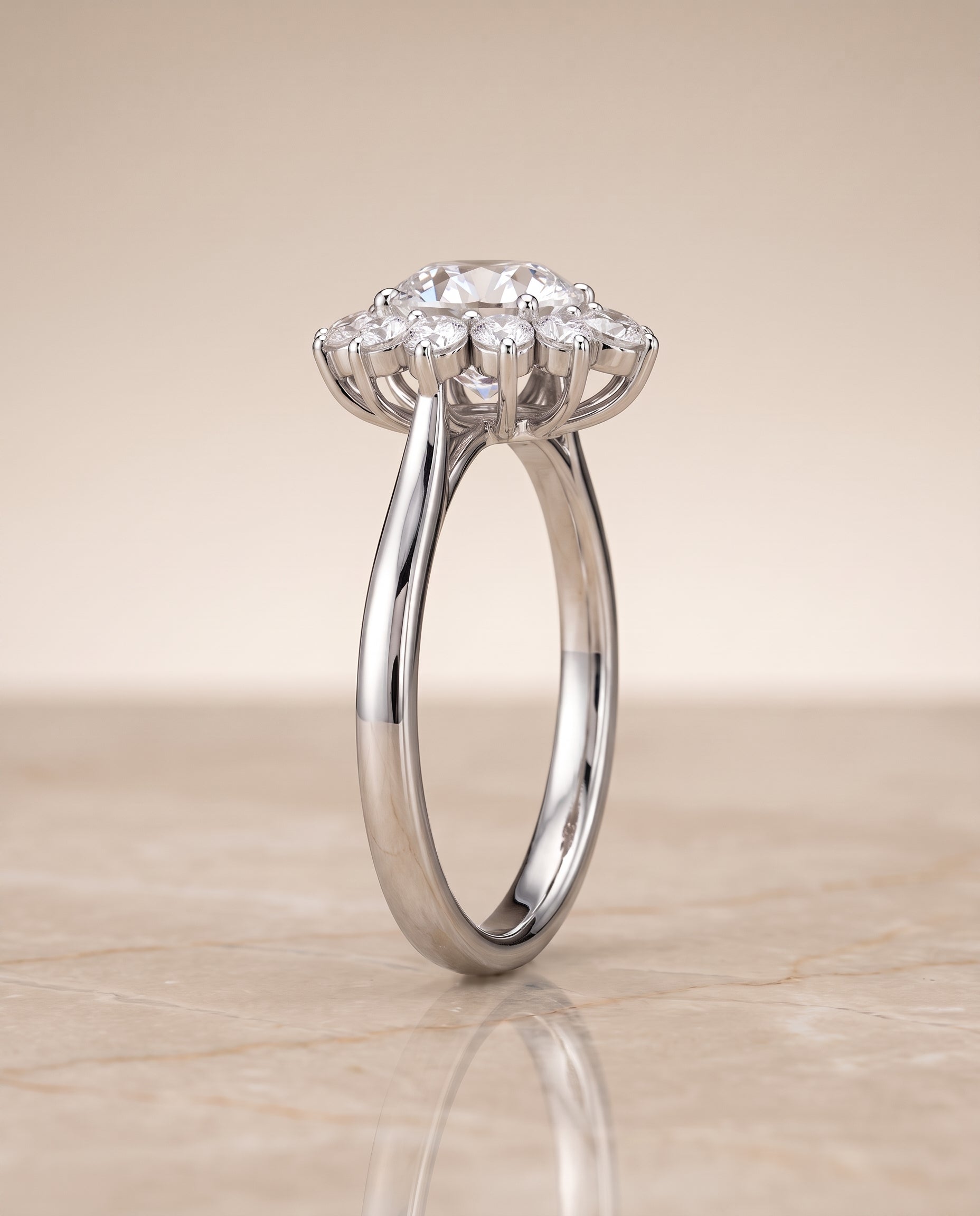 Floral Halo styling on The Eloise round engagement ring setting | RockHer
