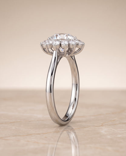 The Eloise Floral Halo Round Engagement Ring Setting in Platinum