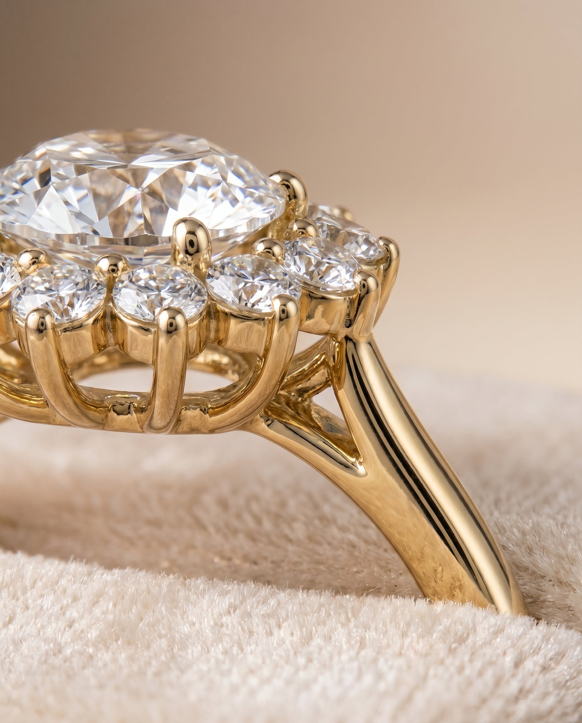 Eloise Select Halo Round Lab Diamond Engagement Ring in 18K Yellow Gold, detail view | RockHer