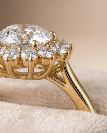 Eloise Select Halo Round Lab Diamond Engagement Ring in 18K Yellow Gold, detail view | RockHer