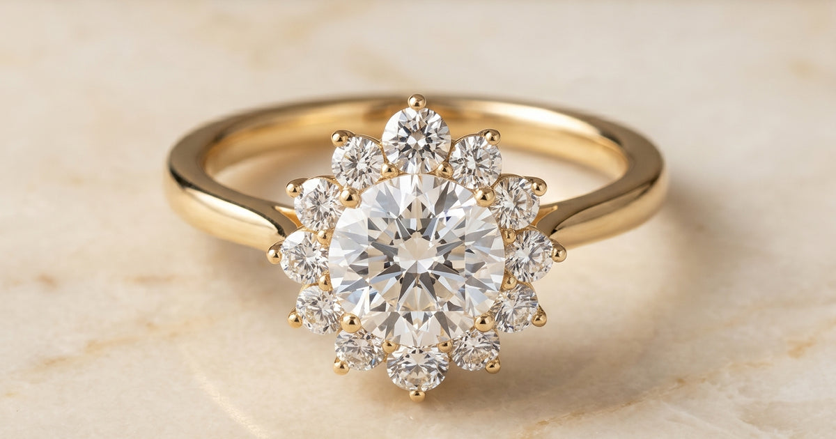 Eloise Halo Round 18K Yellow Gold Engagement Ring | RockHer