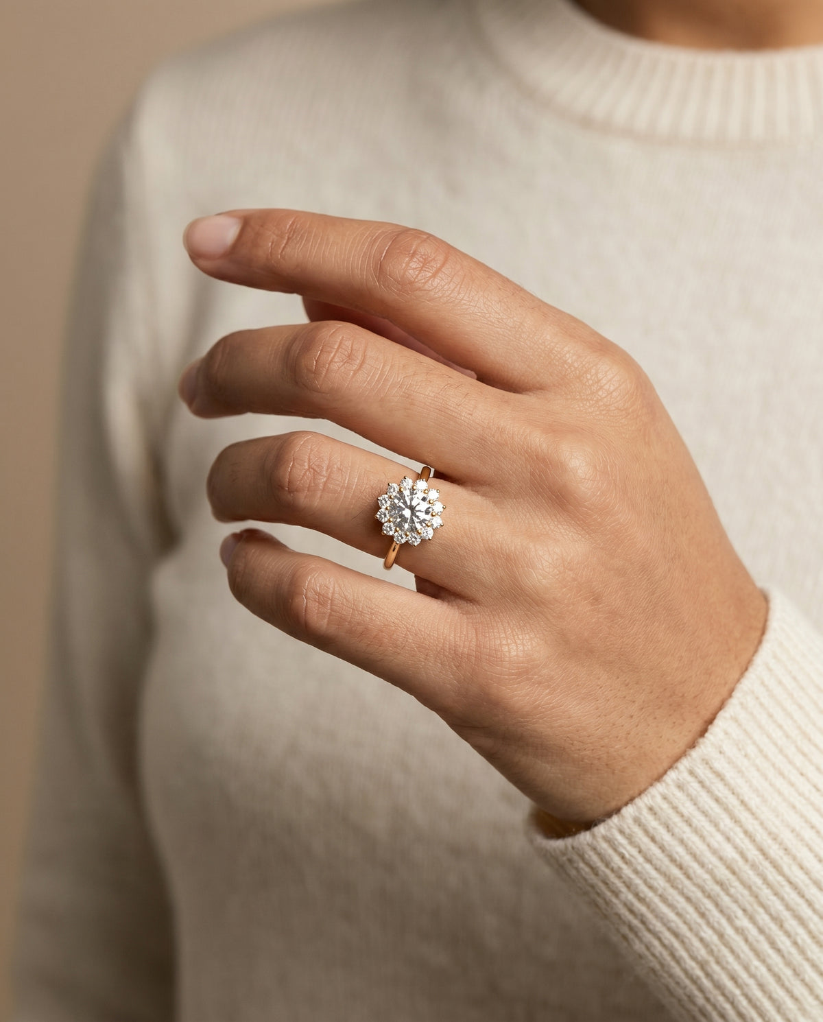 The Eloise engagement ring setting in 18K Yellow Gold, floral halo design | RockHer