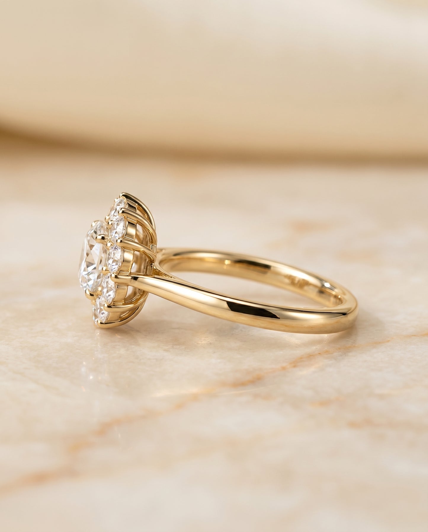 The Eloise Floral Halo Round Engagement Ring Setting in 18K Yellow Gold