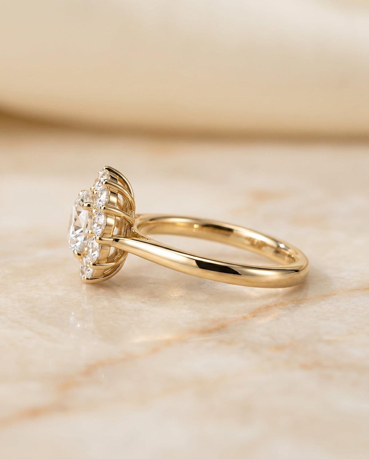 Eloise Select Halo Round Lab Diamond Engagement Ring in 18K Yellow Gold, side view | RockHer