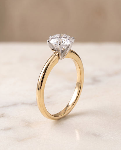 The Elsa Timeless Comfort Fit Rounded Solitaire Round Engagement Ring Setting in 18K Yellow Gold