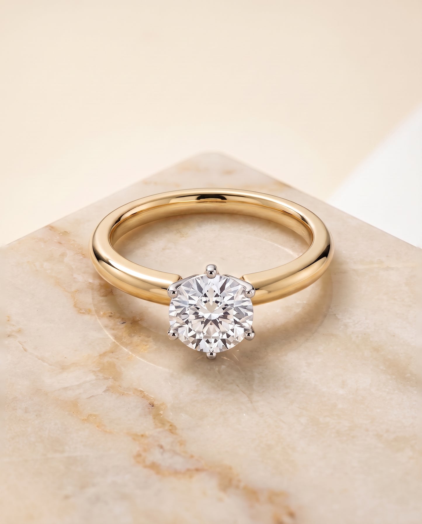 The Elsa Timeless Comfort Fit Rounded Solitaire Round Engagement Ring Setting in 18K Yellow Gold