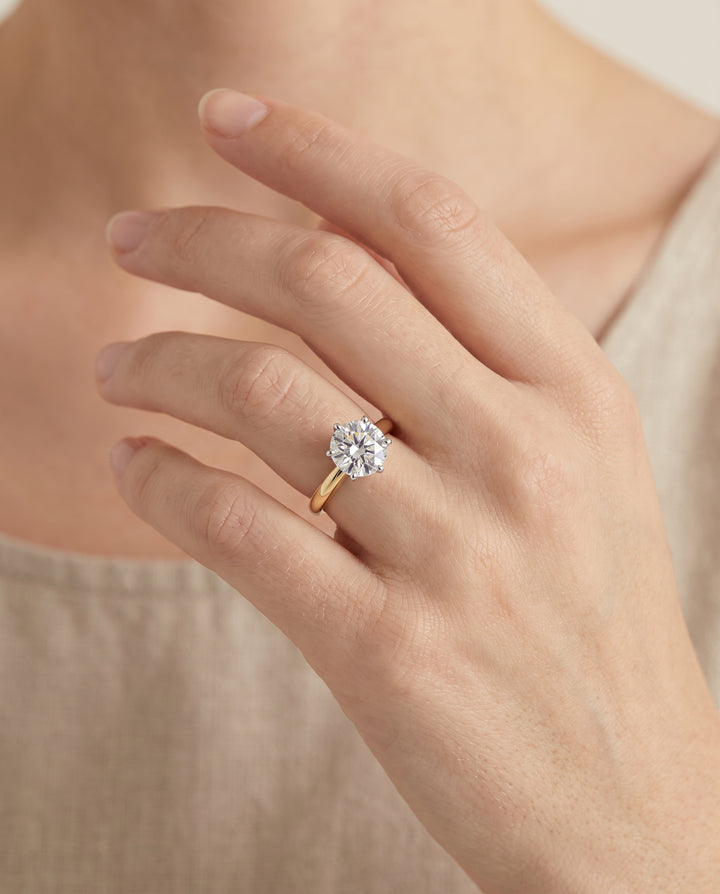 The Elsa Timeless Comfort Fit Rounded Solitaire Round Engagement Ring Setting in 18K Yellow Gold