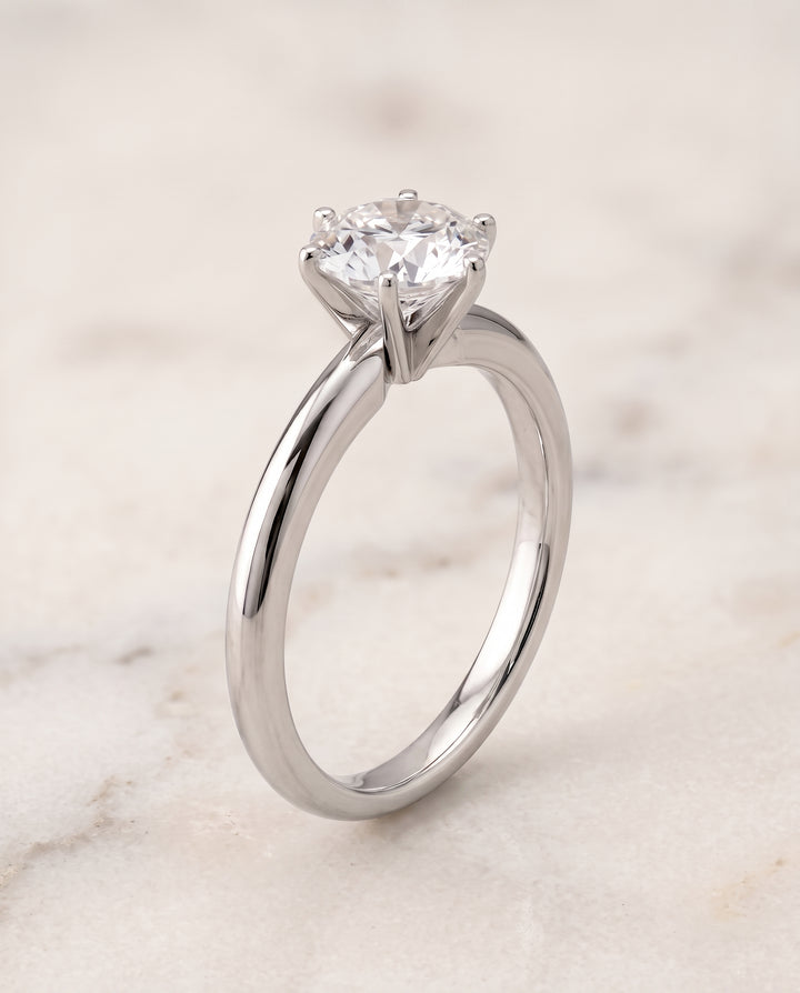 The Elsa Timeless Comfort Fit Rounded Solitaire Round Engagement Ring Setting in Platinum