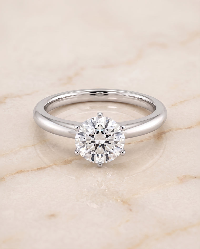 The Elsa Timeless Comfort Fit Rounded Solitaire Round Engagement Ring Setting in Platinum