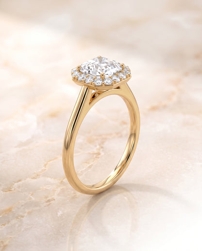 The Etta Classic Shared Prong Halo Asscher Cut Engagement Ring Setting in 18K Yellow Gold