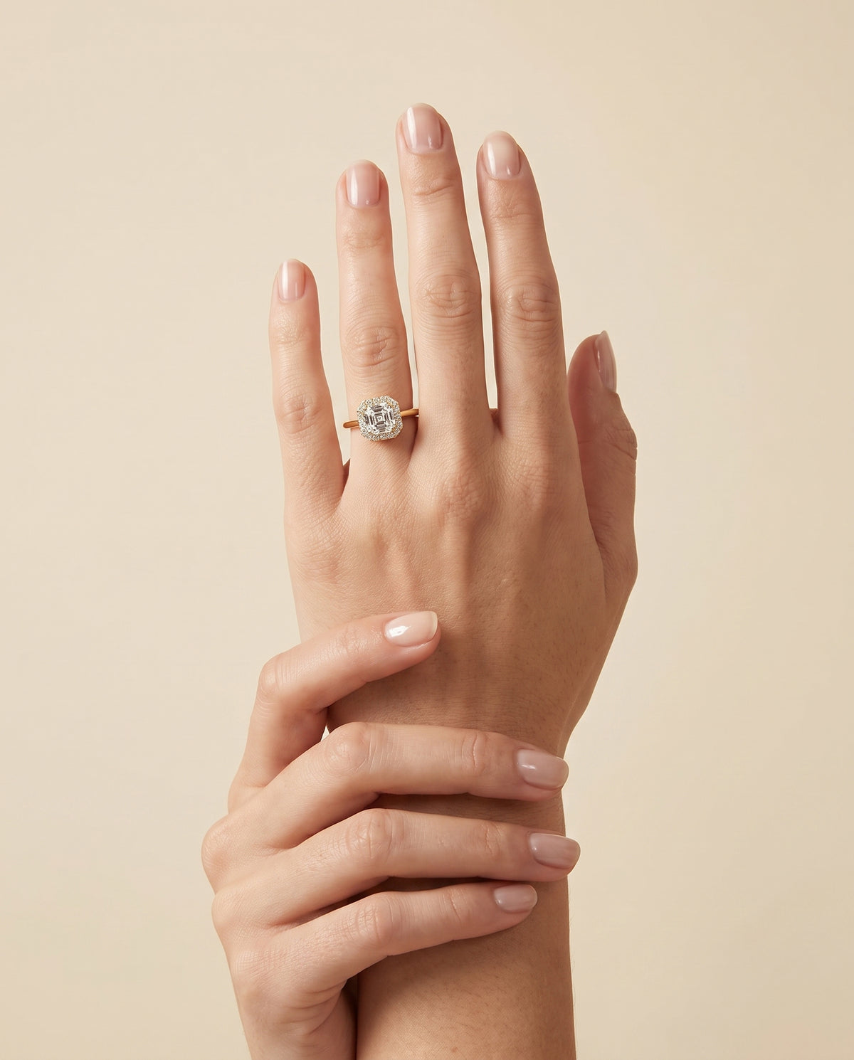 The Etta Classic Shared Prong Halo Asscher Cut Engagement Ring Setting in 18K Yellow Gold