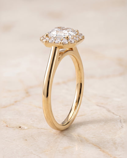 The Etta Classic Shared Prong Halo Asscher Cut Engagement Ring Setting in 18K Yellow Gold
