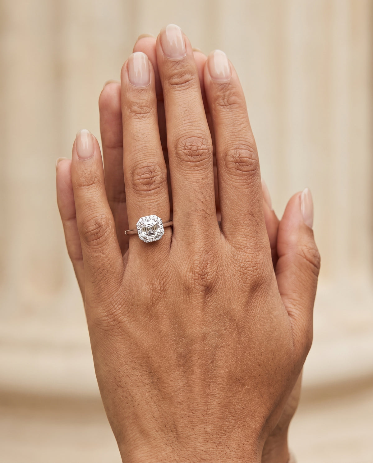 The Etta Classic Shared Prong Halo Asscher Cut Engagement Ring Setting in Platinum