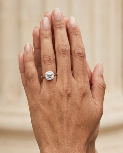 The Etta Classic Shared Prong Halo Asscher Cut Engagement Ring Setting in Platinum