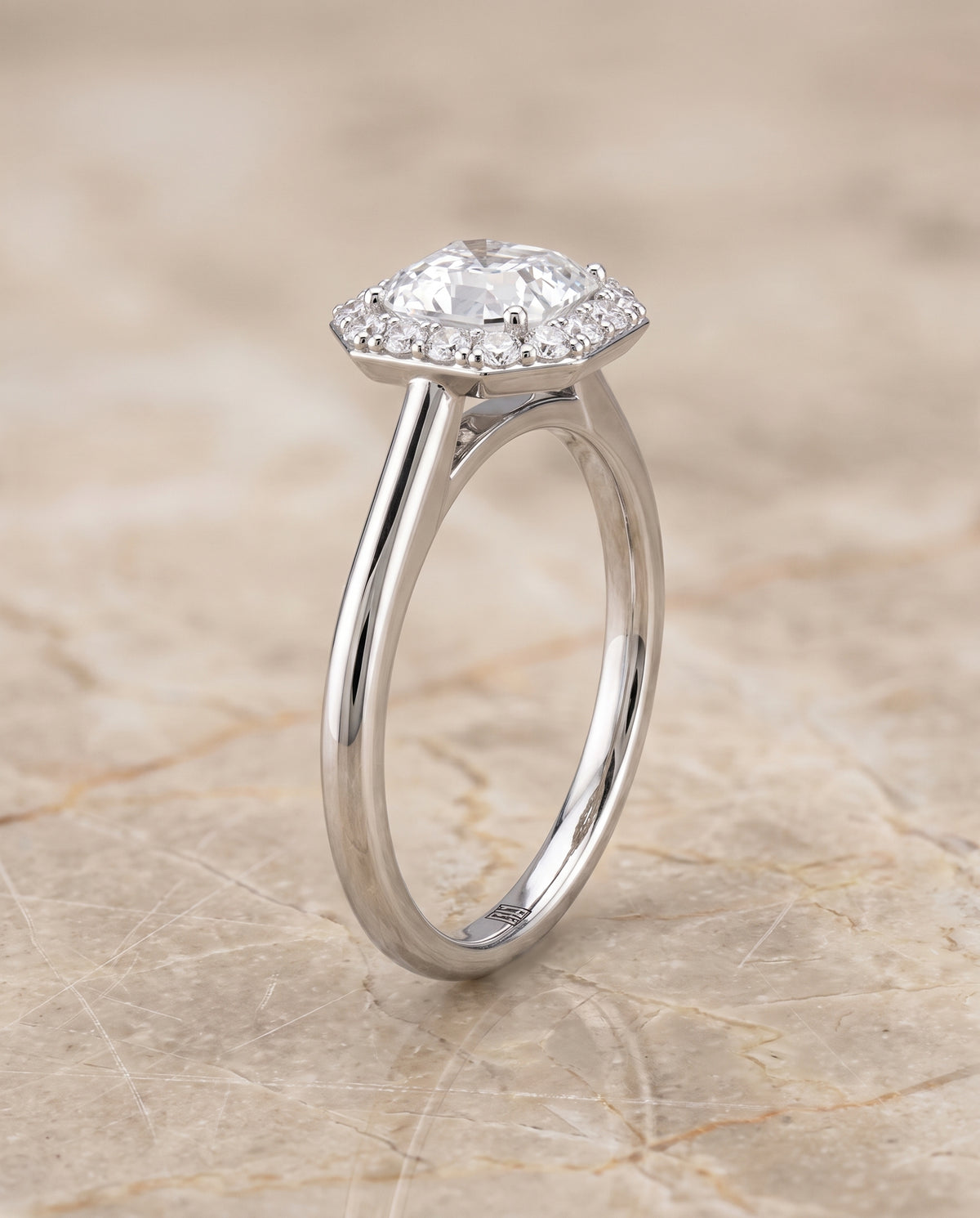 The Etta Classic Shared Prong Halo Asscher Cut Engagement Ring Setting in Platinum