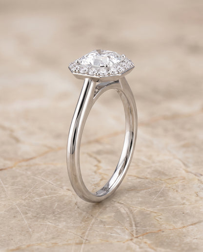 The Etta Classic Shared Prong Halo Asscher Cut Engagement Ring Setting in Platinum