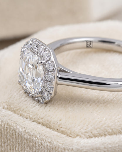 The Etta Classic Shared Prong Halo Asscher Cut Engagement Ring Setting in Platinum