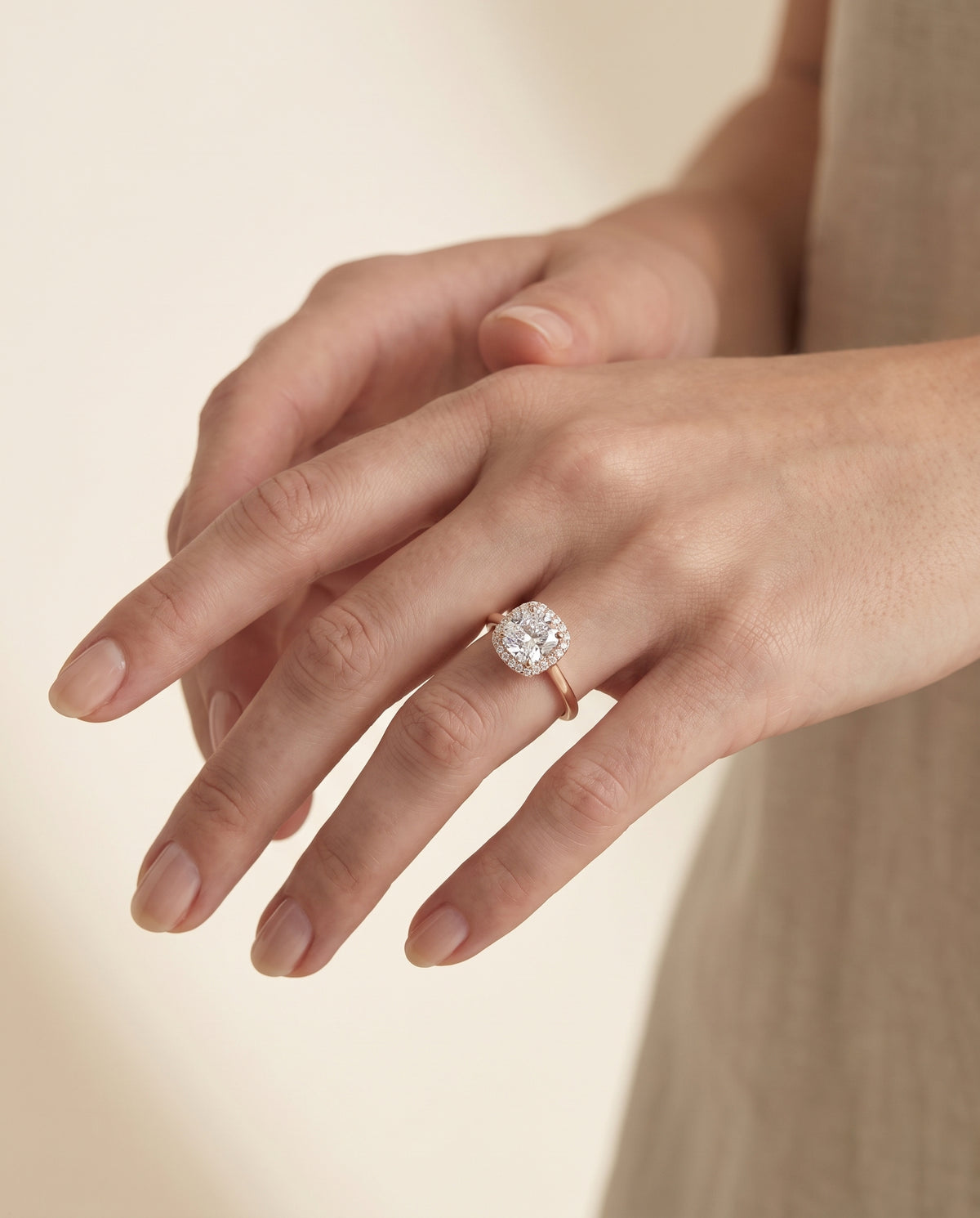 The Etta Classic Shared Prong Halo Cushion Cut Engagement Ring Setting in 14K Rose Gold