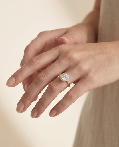 The Etta Classic Shared Prong Halo Cushion Cut Engagement Ring Setting in 14K Rose Gold