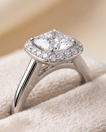 The Etta Classic Shared Prong Halo Cushion Cut Engagement Ring Setting in Platinum
