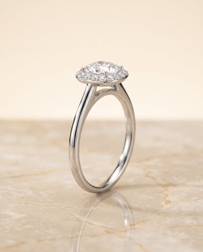 The Etta Classic Shared Prong Halo Cushion Cut Engagement Ring Setting in Platinum