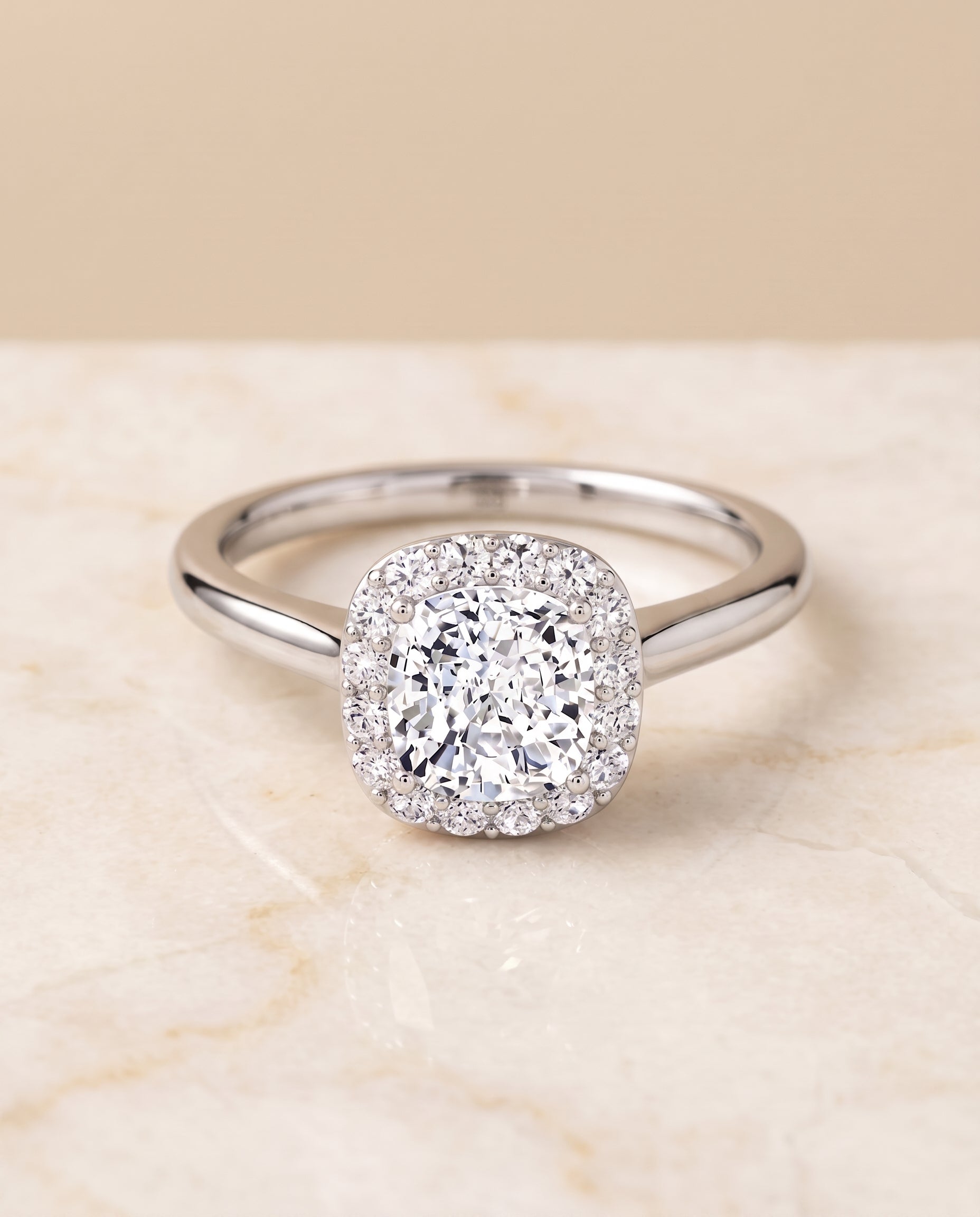 The Etta Classic Shared Prong Halo Cushion Cut Engagement Ring Setting in Platinum