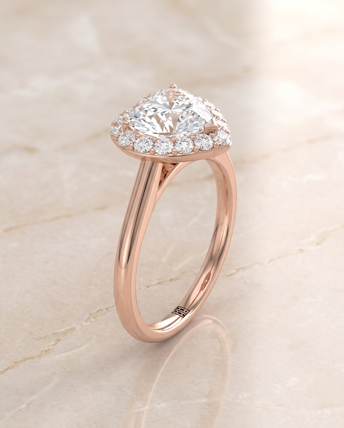 The Etta Classic Shared Prong Halo Heart Engagement Ring Setting in 14K Rose Gold