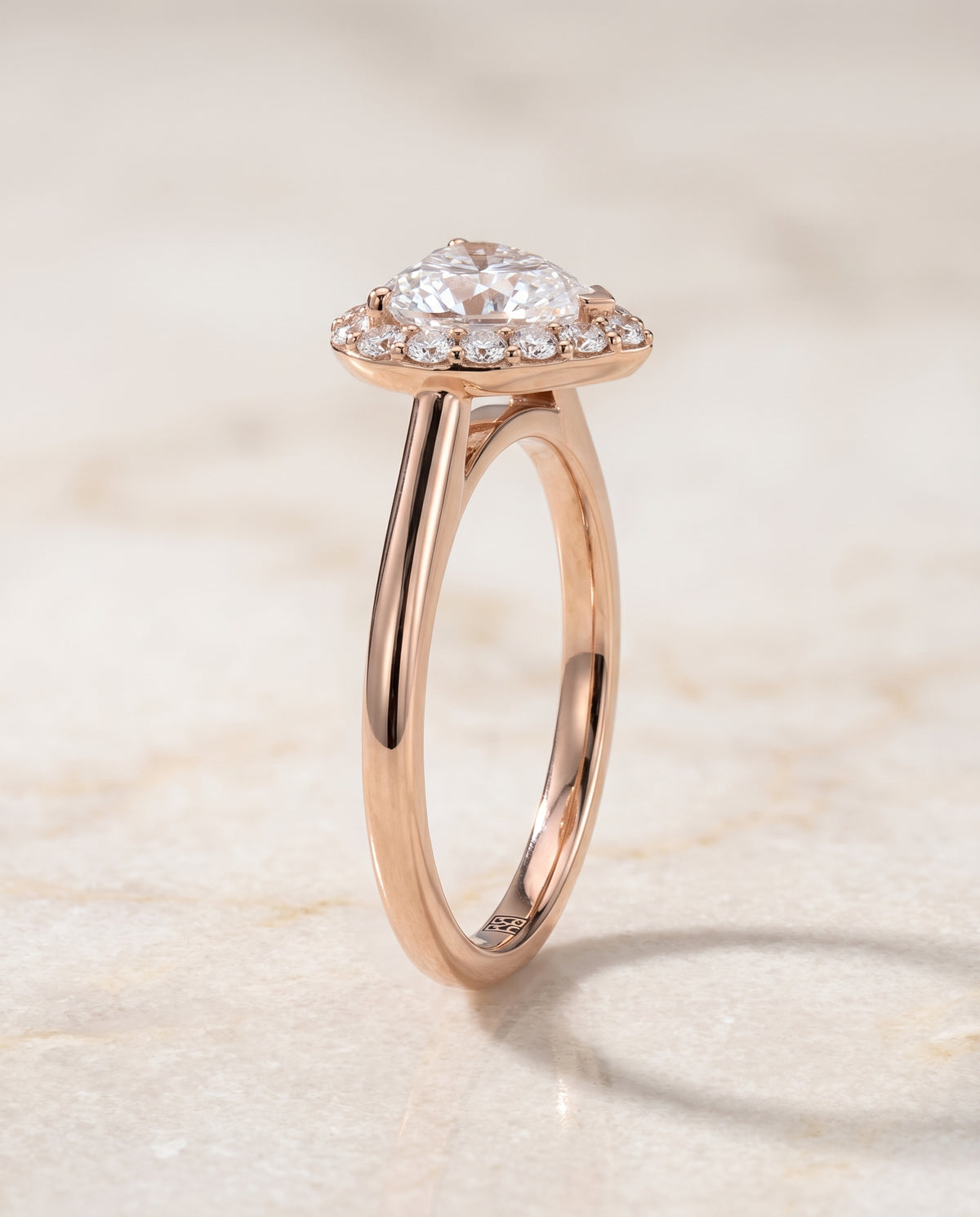 The Etta Classic Shared Prong Halo Heart Engagement Ring Setting in 14K Rose Gold