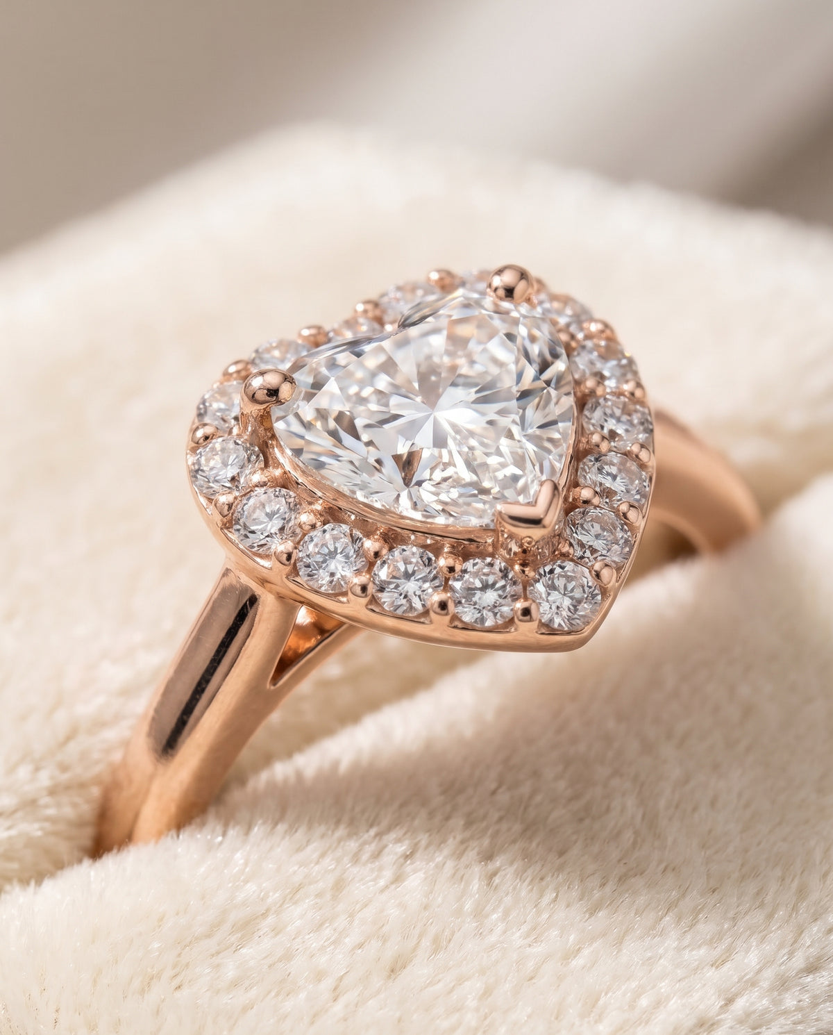 The Etta Classic Shared Prong Halo Heart Engagement Ring Setting in 14K Rose Gold