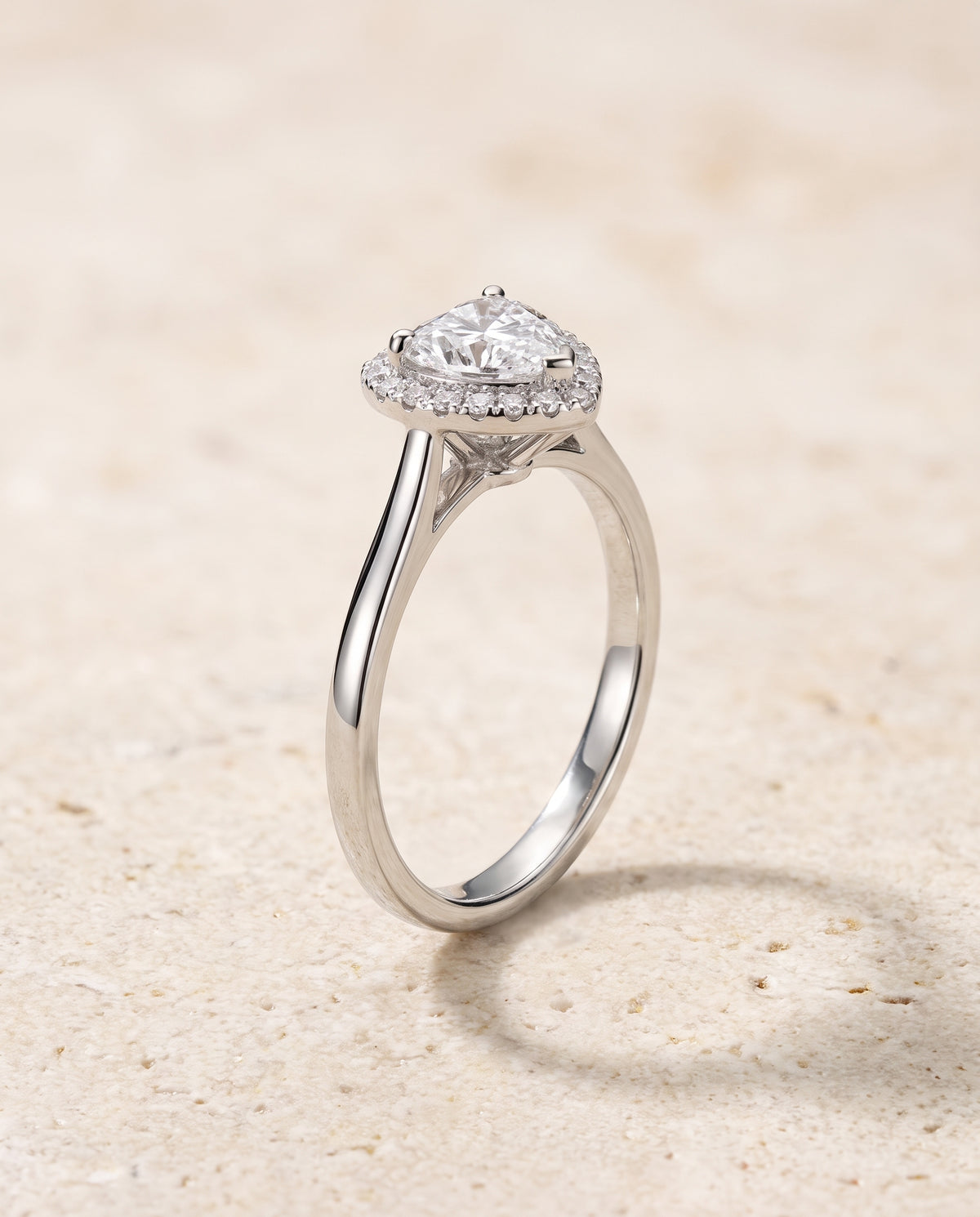 The Etta Classic Shared Prong Halo Heart Engagement Ring Setting in 18K White Gold