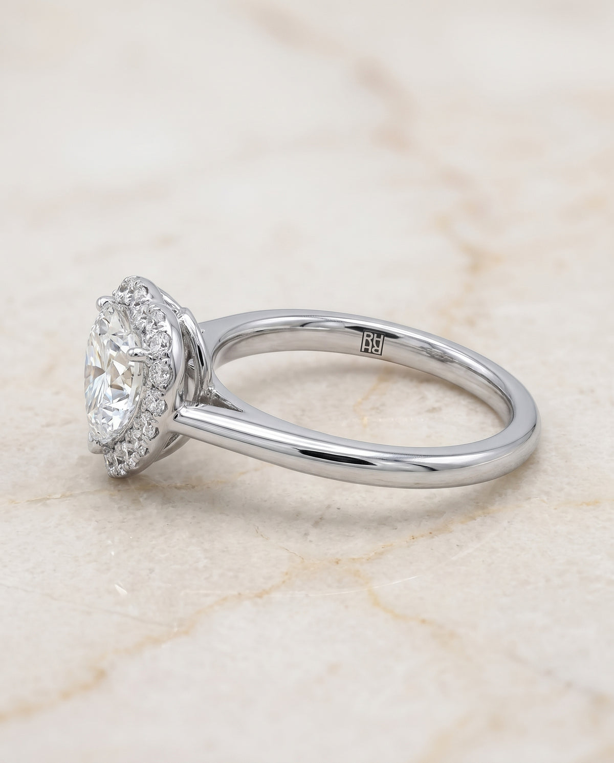 The Etta Classic Shared Prong Halo Heart Engagement Ring Setting in 18K White Gold