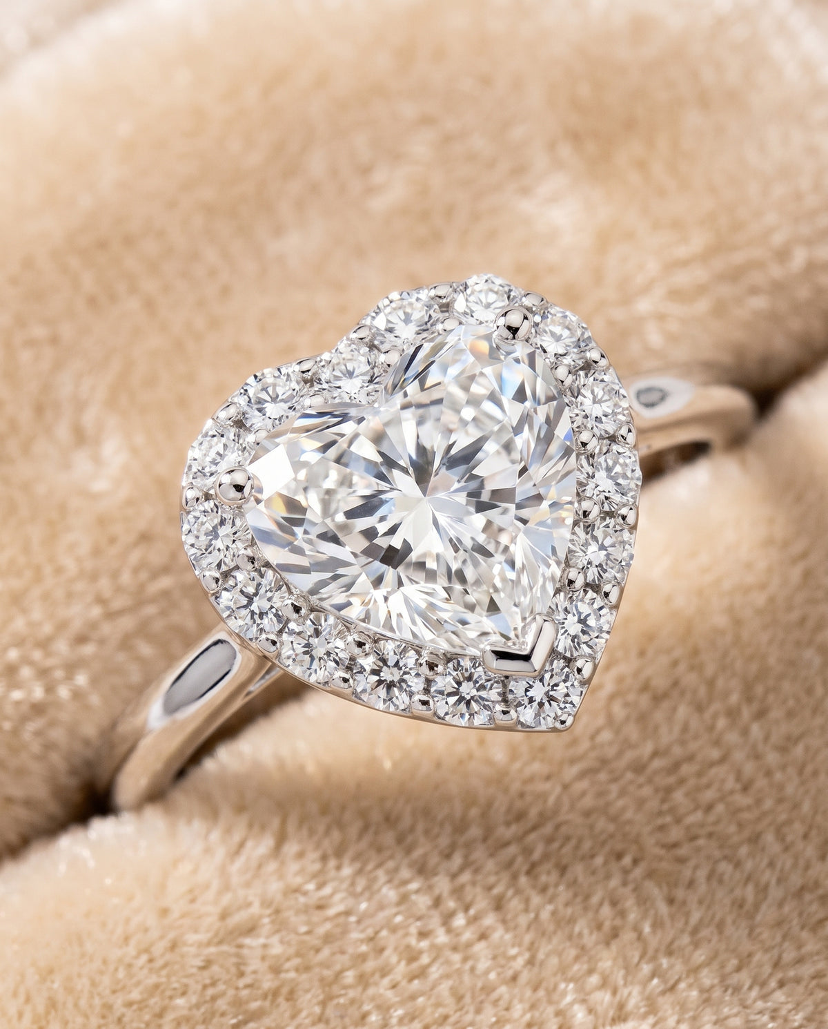 The Etta Classic Shared Prong Halo Heart Engagement Ring Setting in 18K White Gold