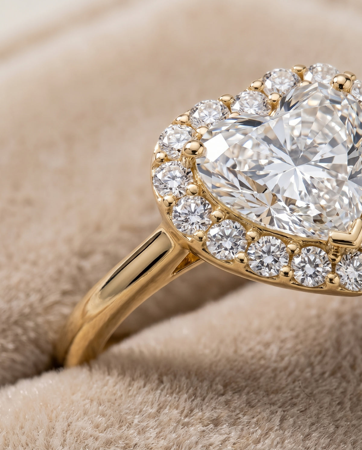 The Etta Classic Shared Prong Halo Heart Engagement Ring Setting in 18K Yellow Gold
