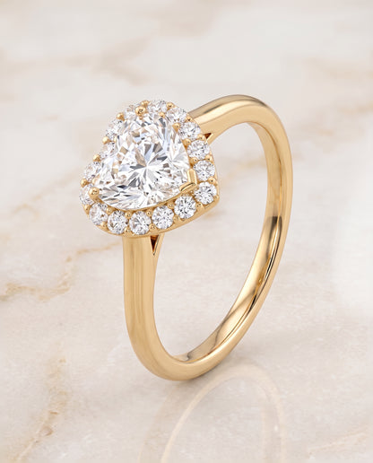 The Etta Classic Shared Prong Halo Heart Engagement Ring Setting in 18K Yellow Gold