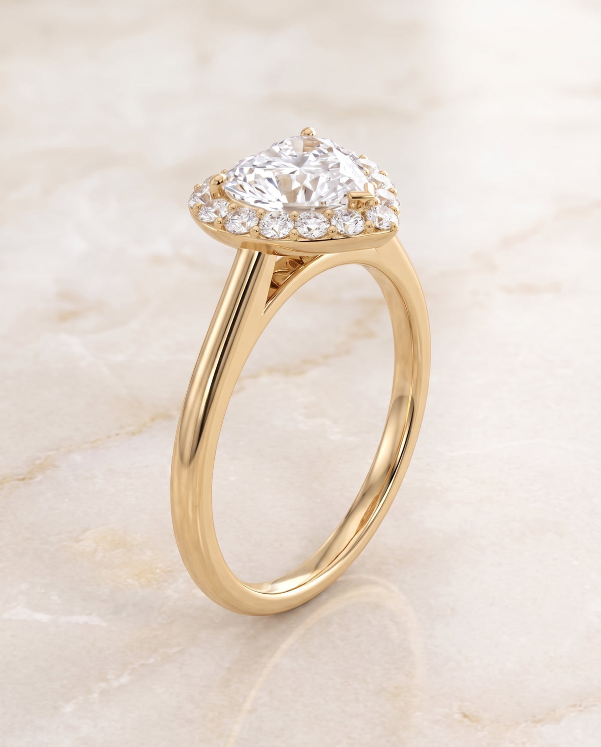 The Etta Classic Shared Prong Halo Heart Engagement Ring Setting in 18K Yellow Gold