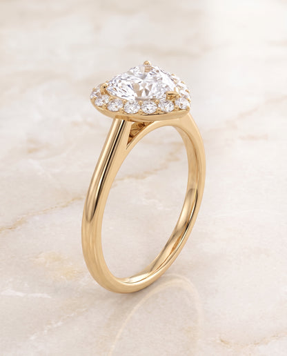 The Etta Classic Shared Prong Halo Heart Engagement Ring Setting in 18K Yellow Gold