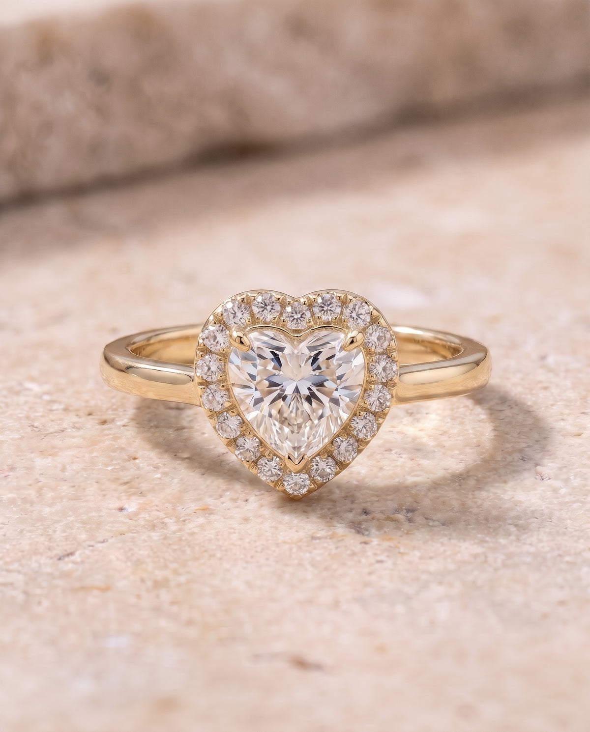 The Etta Classic Shared Prong Halo Heart Engagement Ring Setting in 18K Yellow Gold