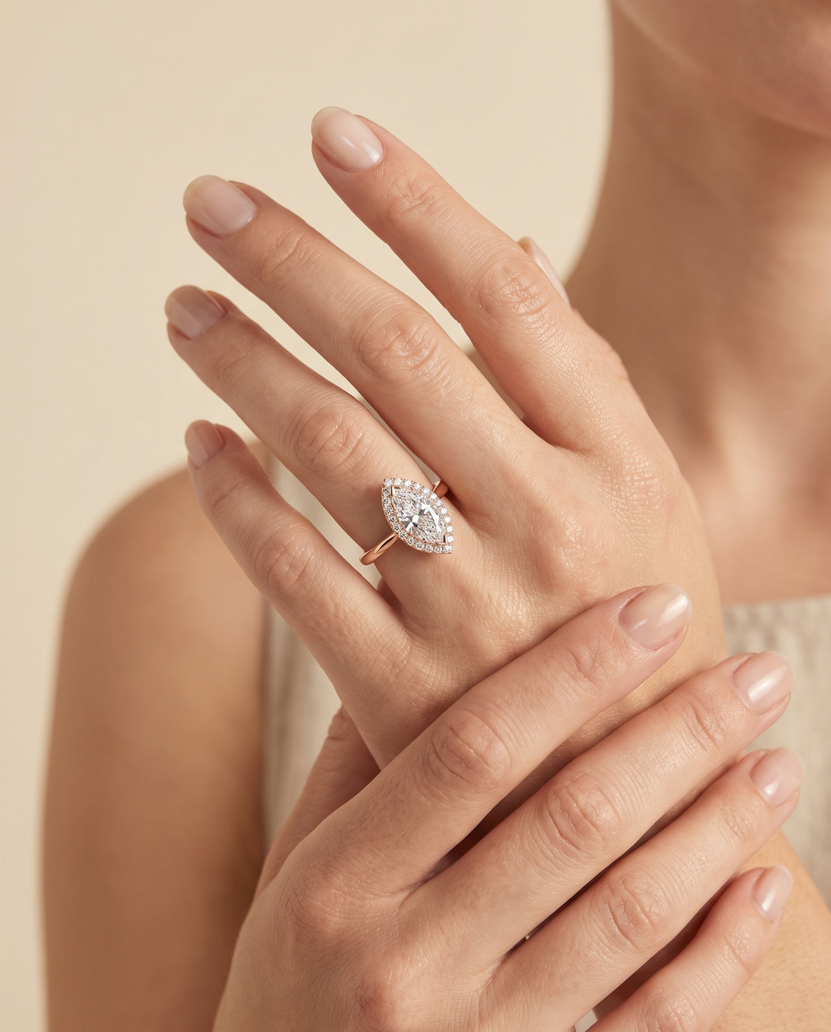 The Etta Classic Shared Prong Halo Marquise Engagement Ring Setting in 14K Rose Gold
