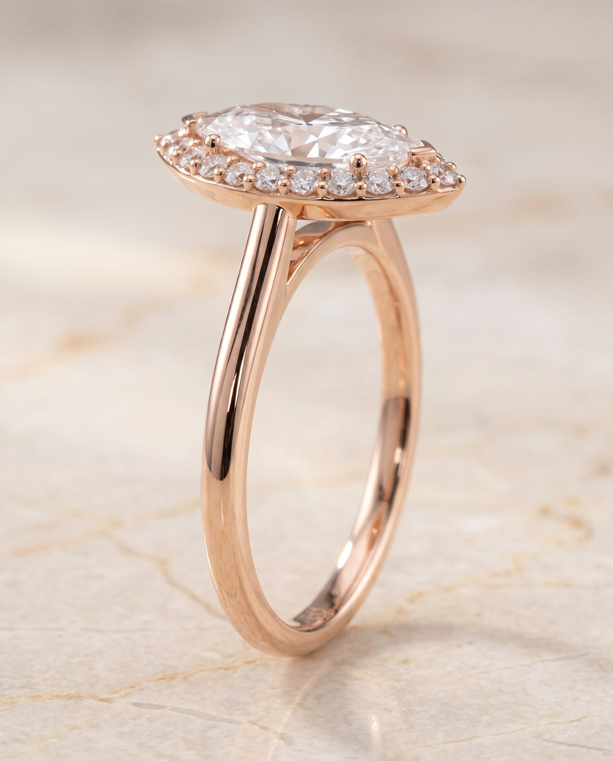 The Etta Classic Shared Prong Halo Marquise Engagement Ring Setting in 14K Rose Gold