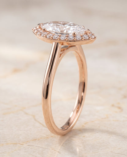 The Etta Classic Shared Prong Halo Marquise Engagement Ring Setting in 14K Rose Gold