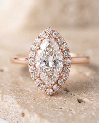 The Etta Classic Shared Prong Halo Marquise Engagement Ring Setting in 14K Rose Gold