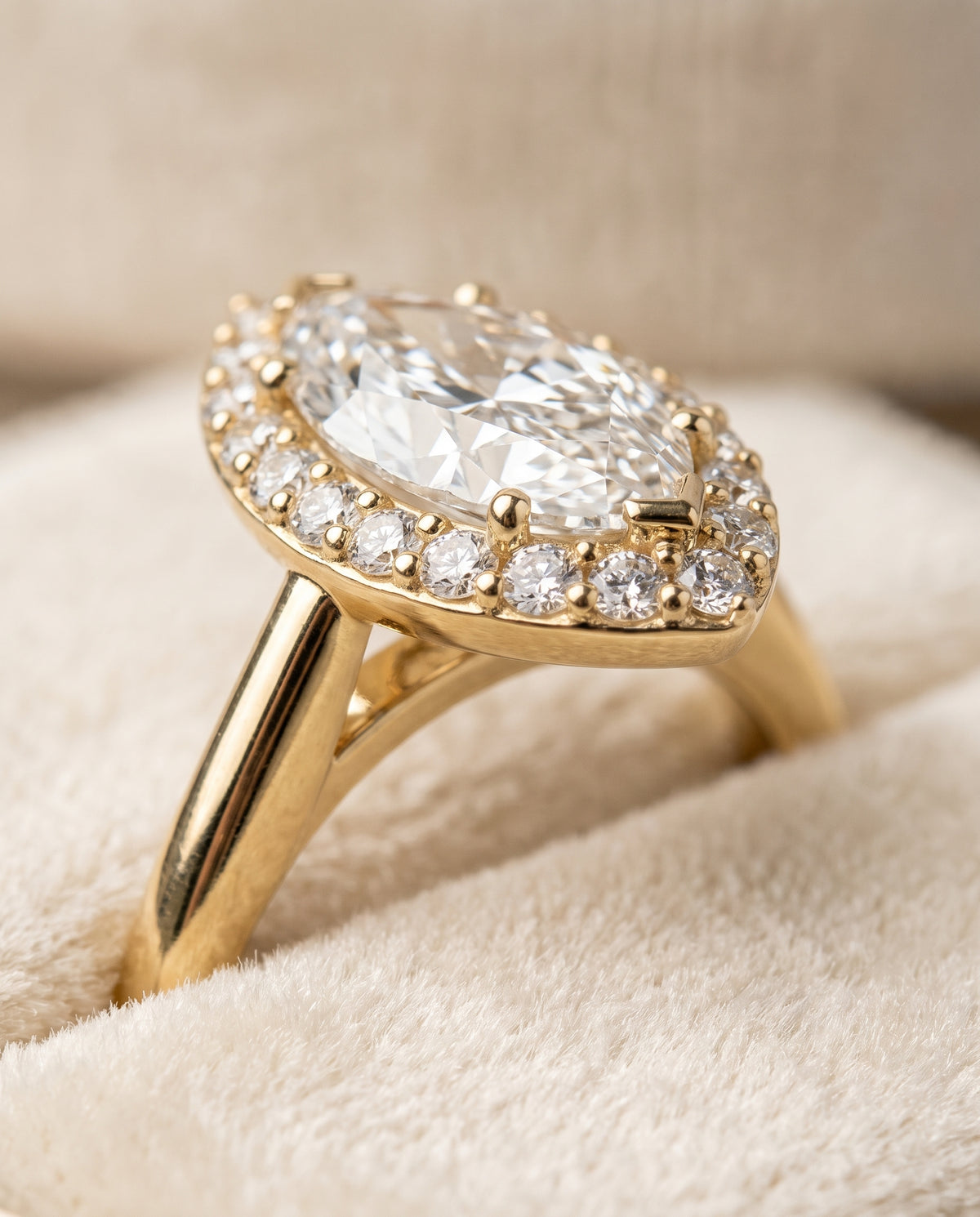 18K Yellow Gold band of The Etta marquise engagement ring setting | RockHer