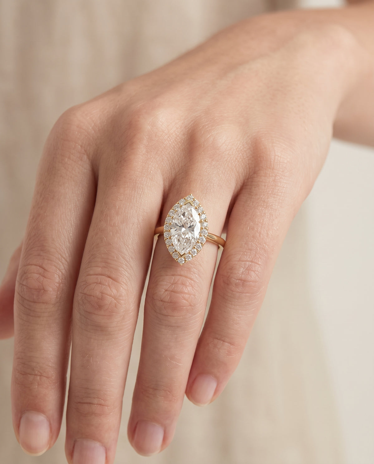 The Etta engagement ring setting in 18K Yellow Gold, classic shared prong halo design | RockHer