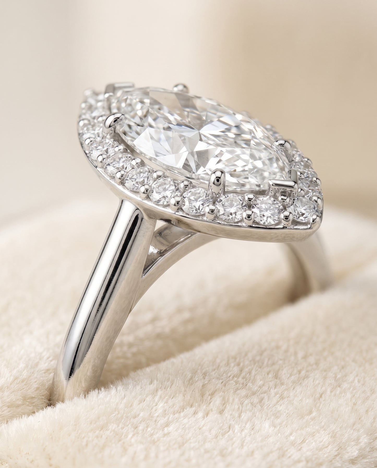 The Etta Classic Shared Prong Halo Marquise Engagement Ring Setting in Platinum