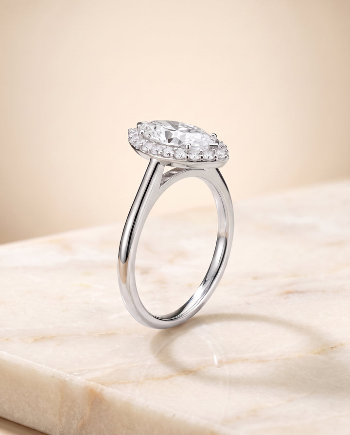 The Etta Classic Shared Prong Halo Marquise Engagement Ring Setting in Platinum