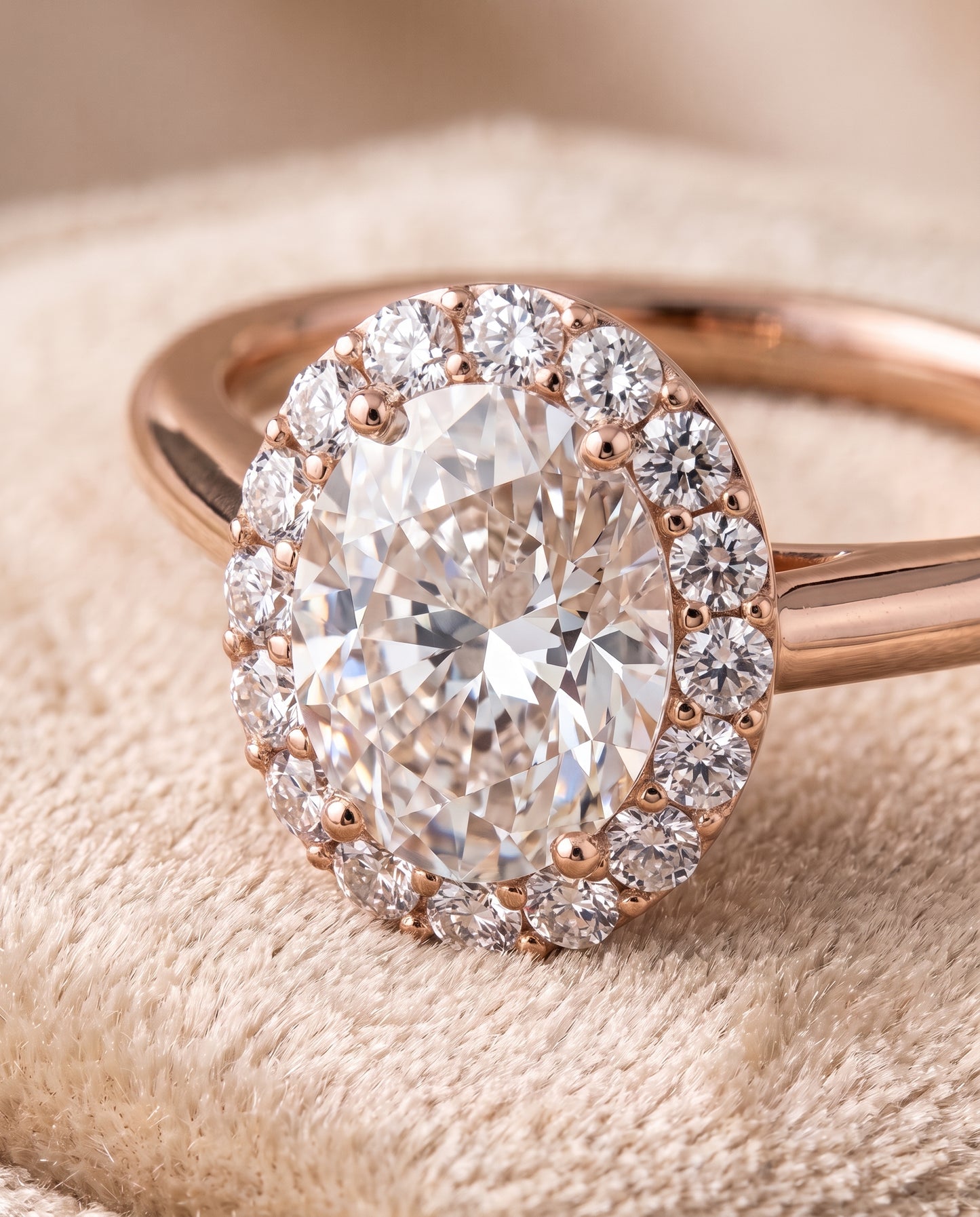 The Etta Classic Shared Prong Halo Oval Engagement Ring Setting in 14K Rose Gold