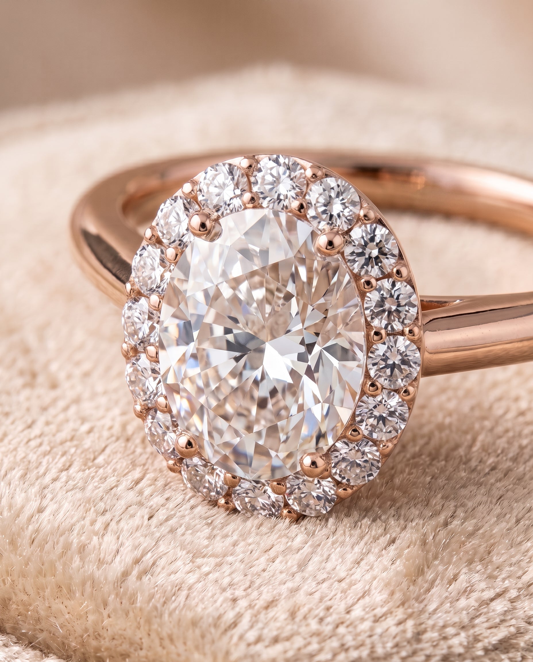The Etta Classic Shared Prong Halo Oval Engagement Ring Setting in 14K Rose Gold