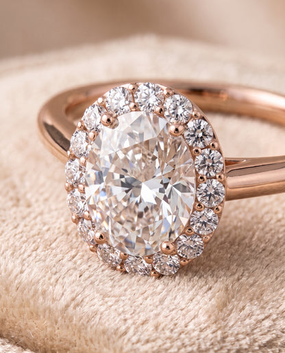 The Etta Classic Shared Prong Halo Oval Engagement Ring Setting in 14K Rose Gold