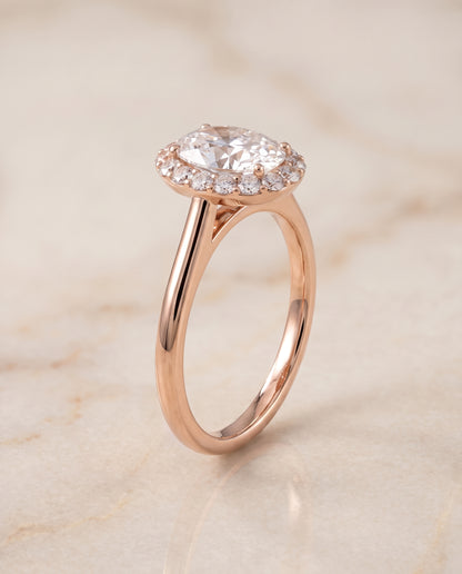 The Etta Classic Shared Prong Halo Oval Engagement Ring Setting in 14K Rose Gold