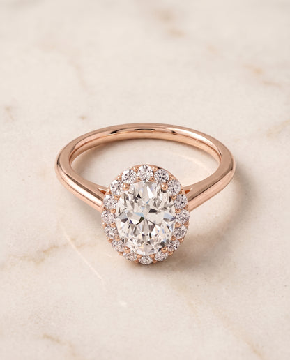 The Etta Classic Shared Prong Halo Oval Engagement Ring Setting in 14K Rose Gold